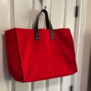 Rhombus Red Tote Bag with Brown Handles